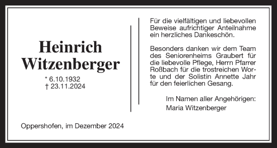 Traueranzeige von Heinrich Witzenberger von Butzbacher Zeitung