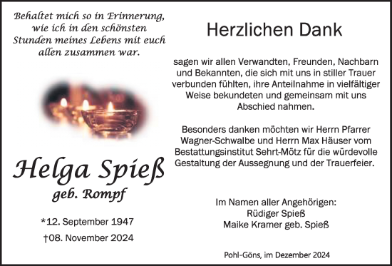 Traueranzeige von Helga Spieß von Butzbacher Zeitung