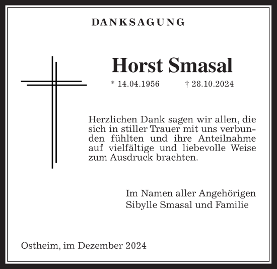 Traueranzeige von Horst Smasal von Butzbacher Zeitung