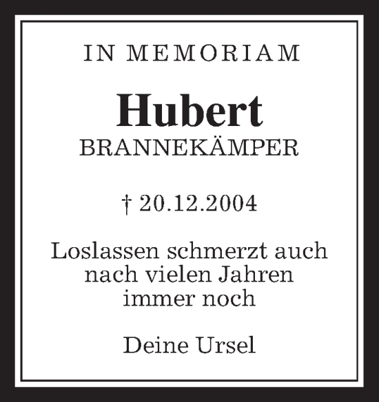 Traueranzeige von Hubert Brannekämper von Alsfelder Allgemeine, Wetterauer Zeitung, Giessener Allgemeine