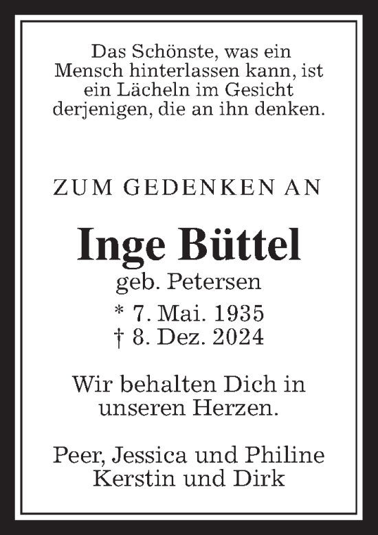 Traueranzeige von Inge Büttel von Usinger Anzeiger