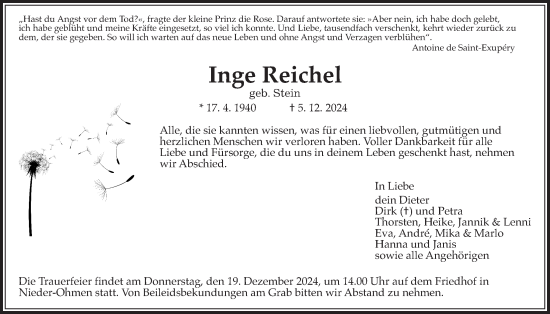 Traueranzeige von Inge Reichel von Mücker Stimme