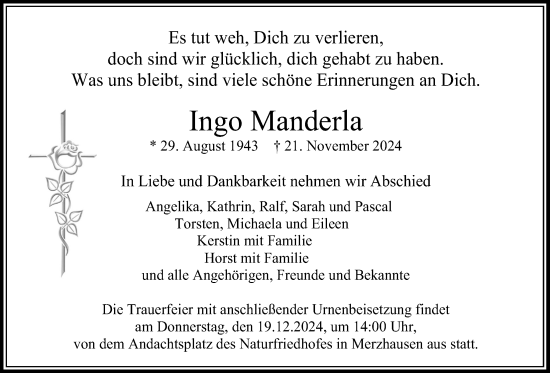Traueranzeige von Ingo Manderla von Usinger Anzeigenblatt