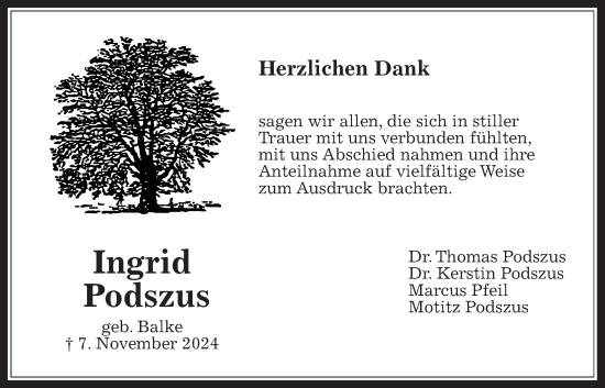 Traueranzeige von Ingrid Podszus von Wetterauer Zeitung