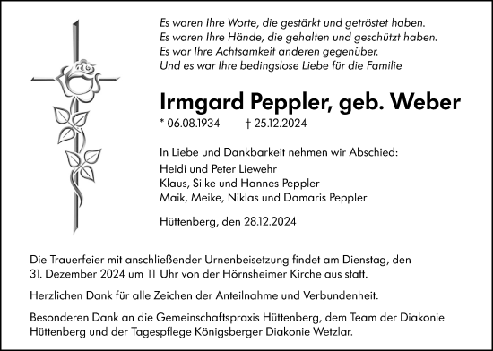 Traueranzeige von Irmgard Peppler von Giessener Anzeiger