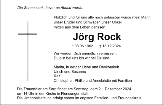 Traueranzeige von Jörg Rock von Giessener Allgemeine, Alsfelder Allgemeine