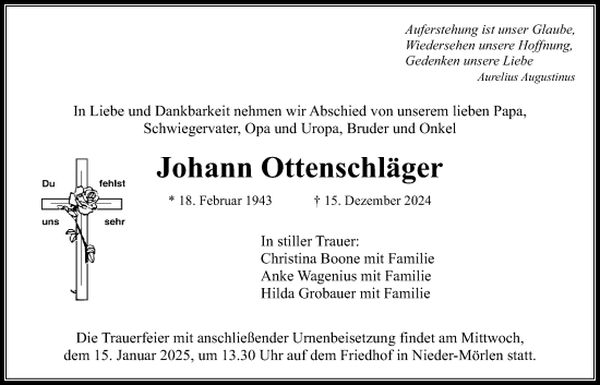 Traueranzeige von Johann Ottenschläger von Wetterauer Zeitung, Wetterauer Zeitung