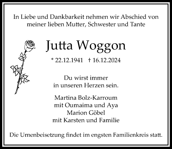 Traueranzeige von Jutta Woggon von Bad Vilbel/Karben