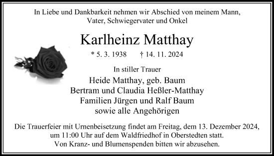 Traueranzeige von Karlheinz Matthay von Usinger Anzeiger