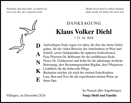 Traueranzeige von Klaus Volker Diehl von Licher Wochenblatt