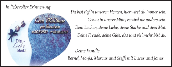 Traueranzeige von Leni Kollmar von Wetterauer Zeitung, Butzbacher Zeitung