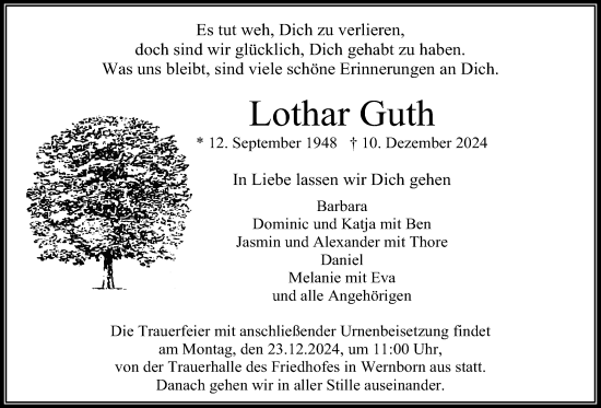 Traueranzeige von Lothar Guth von Usinger Anzeigenblatt