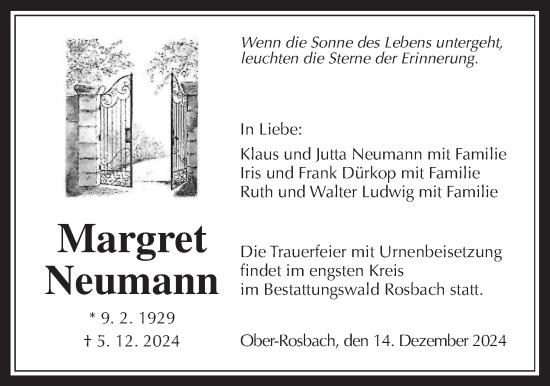 Traueranzeige von Margret Neumann von Wetterauer Zeitung