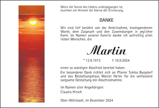 Traueranzeige von Martin Hirsch von Wetterauer Zeitung