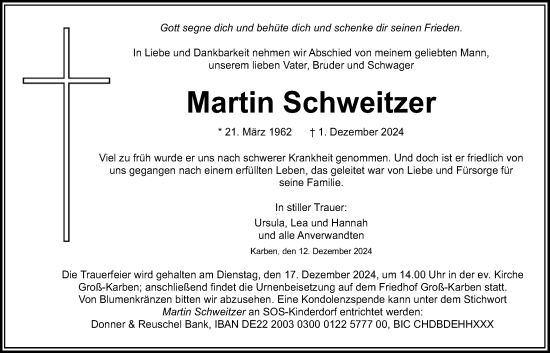 Traueranzeige von Martin Schweitzer von Bad Vilbel/Karben