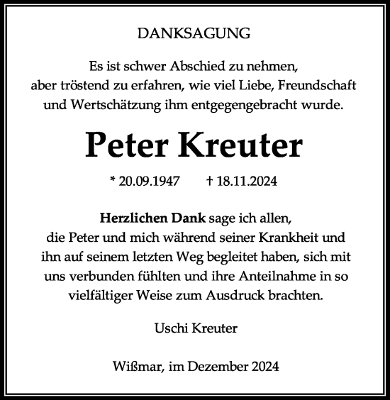 Traueranzeige von Peter Kreuter von Giessener Allgemeine, Alsfelder Allgemeine, Giessener Allgemeine, Alsfelder Allgemeine