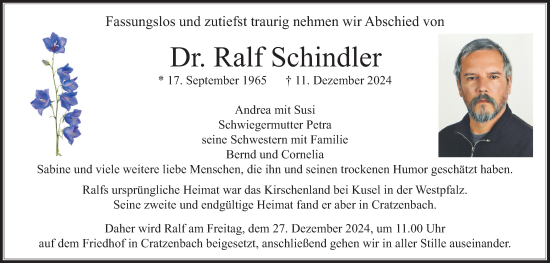 Traueranzeige von Ralf Schindler von Usinger Anzeigenblatt