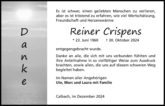 Traueranzeige von Reiner Crispens von Kreis-Anzeiger