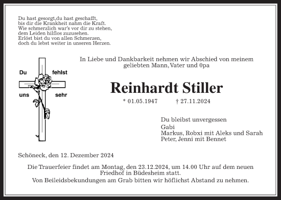 Traueranzeige von Reinhardt Stiller von Bad Vilbel/Karben