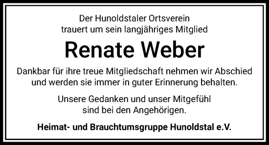 Traueranzeige von Renate Weber von Usinger Anzeiger