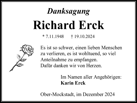 Traueranzeige von Richard Erck von Kreis-Anzeiger