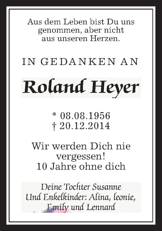 Traueranzeige von Roland Heyer von Kreis-Anzeiger