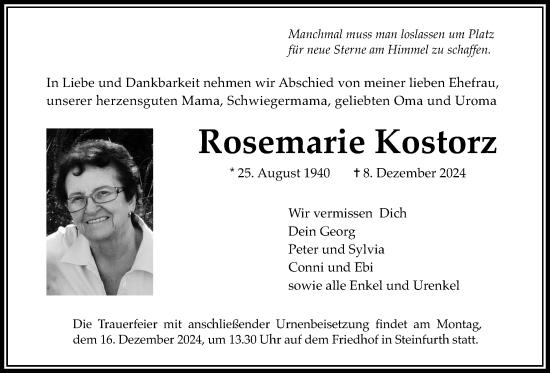 Traueranzeige von Rosemarie Kostorz von Wetterauer Zeitung