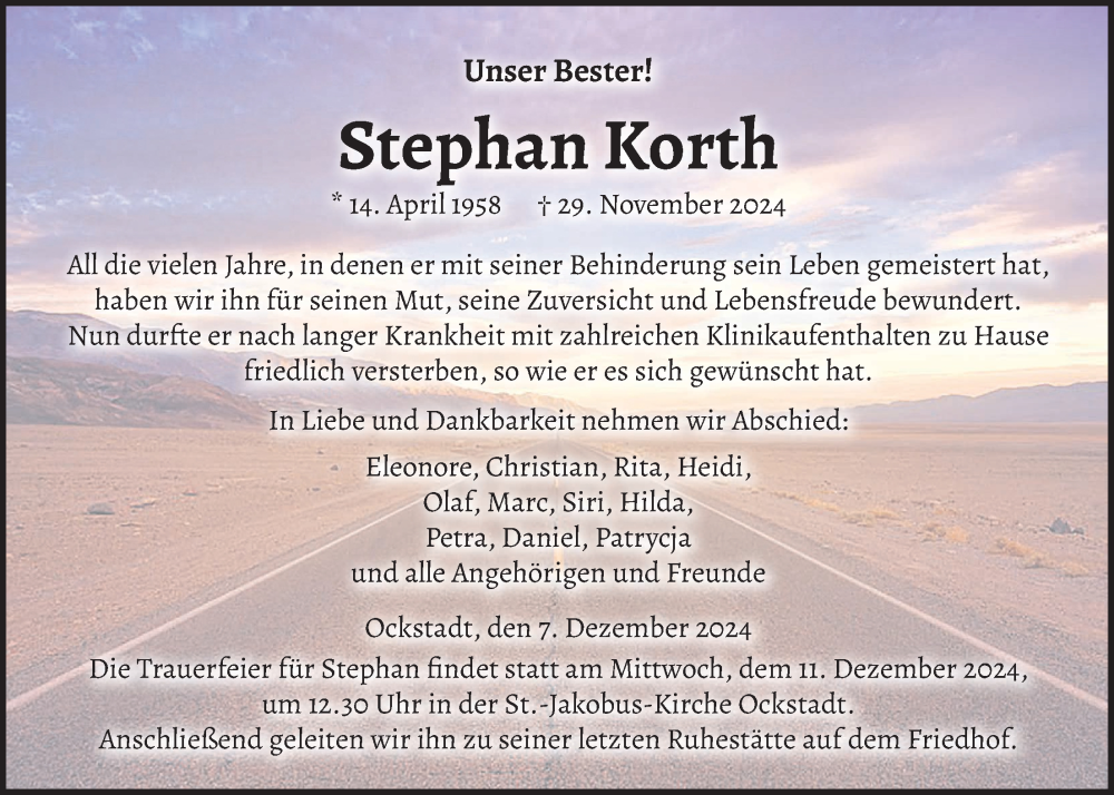  Traueranzeige für Stephan Korth vom 07.12.2024 aus Wetterauer Zeitung