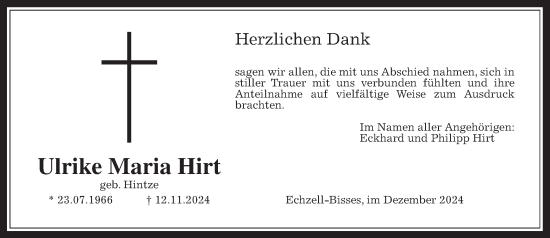 Traueranzeige von Ulrike Maria Hirt von Wetterauer Zeitung