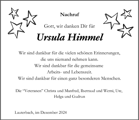 Traueranzeige von Ursula Himmel von Lauterbacher Anzeiger