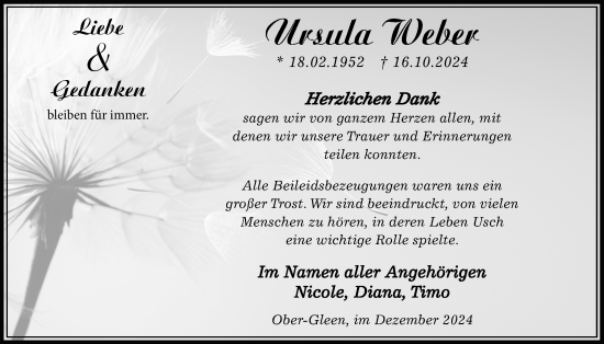 Traueranzeige von Ursula Weber von Oberhessische Zeitung, Oberhessische Zeitung