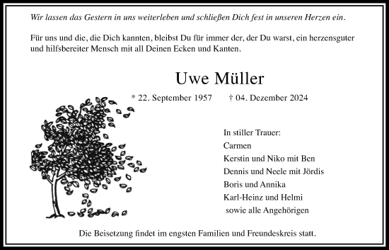 Traueranzeige von Uwe Müller von Bad Vilbel/Karben
