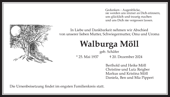 Traueranzeige von Walburga Möll von Butzbacher Zeitung