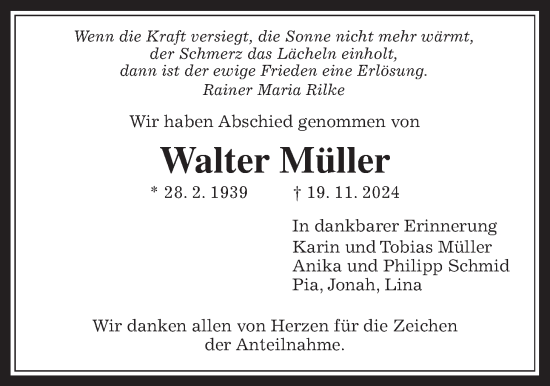 Traueranzeige von Walter Müller von Laubacher Anzeiger