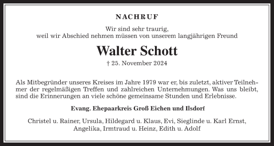 Traueranzeige von Walter Schott von Mücker Stimme