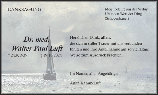 Traueranzeige von Walter Paul Luft von Oberhessische Zeitung, Alsfelder Allgemeine