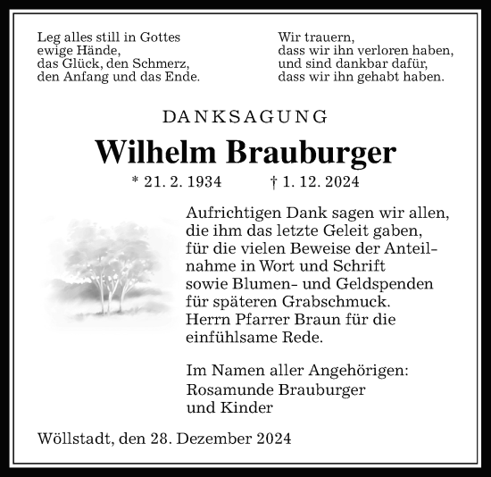Traueranzeige von Wilhelm Brauburger von Wetterauer Zeitung