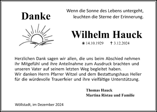 Traueranzeige von Wilhelm Hauck von Wetterauer Zeitung