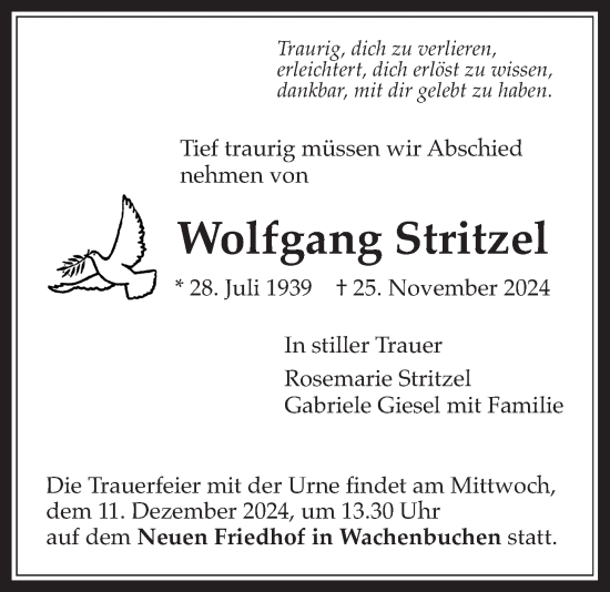Traueranzeige von Wolfgang Stritzel von Bad Vilbel/Karben