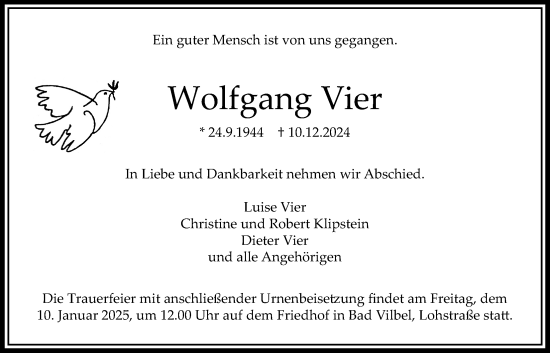 Traueranzeige von Wolfgang Vier von Bad Vilbel/Karben