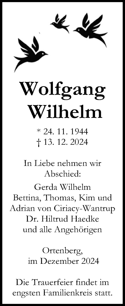 Traueranzeige von Wolfgang Wilhelm von Kreis-Anzeiger