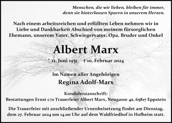 Traueranzeige von Albert Marx 