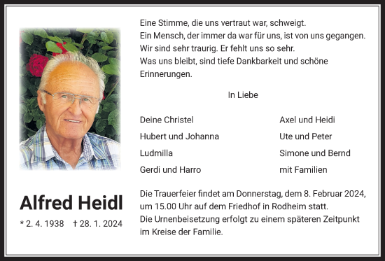 Traueranzeige von Alfred Heidl von Wetterauer Zeitung