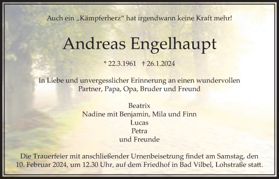 Traueranzeige von Andreas Engelhaupt von Bad Vilbel/Karben