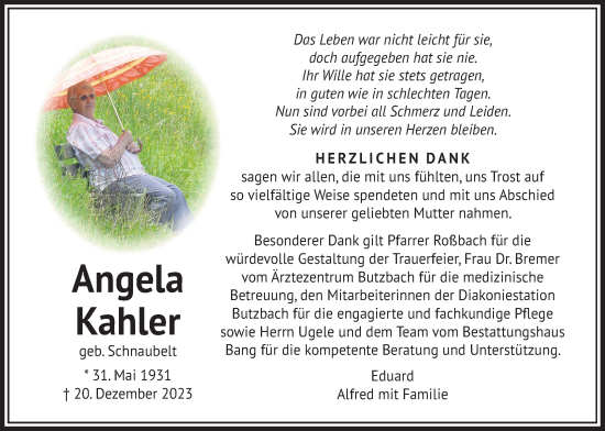 Traueranzeige von Angela Kahler von Butzbacher Zeitung