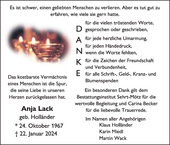 Traueranzeige von Anja Lack von Butzbacher Zeitung
