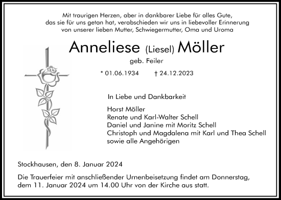Traueranzeige von Anneliese Möller von Lauterbacher Anzeiger