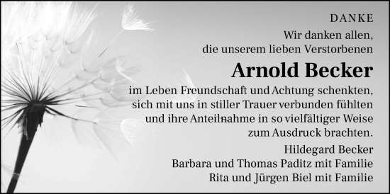 Traueranzeige von Arnold Becker von Usinger Anzeigenblatt