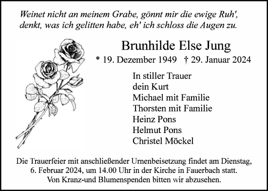 Traueranzeige von Brunhilde Else Jung von Butzbacher Zeitung
