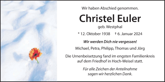 Traueranzeige von Christel Euler von Butzbacher Zeitung